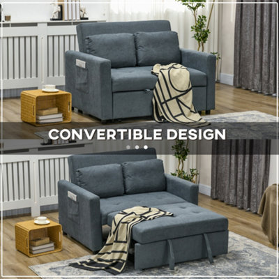 HOMCOM 2 Seater Sofa Bed Convertible Bed Settee with Pillows, Grey