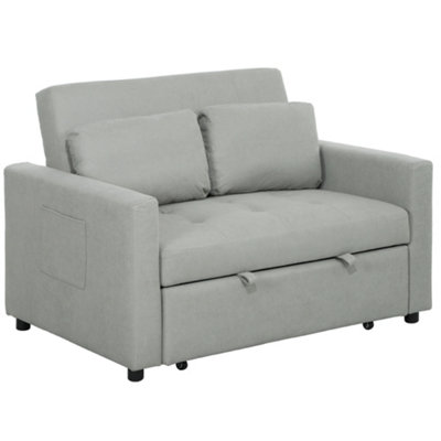 HOMCOM 2 Seater Sofa Bed Convertible Bed Settee with Pillows, Light Grey