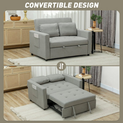 HOMCOM 2 Seater Sofa Bed Convertible Bed Settee with Pillows, Light Grey