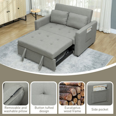 HOMCOM 2 Seater Sofa Bed Convertible Bed Settee with Pillows, Light Grey