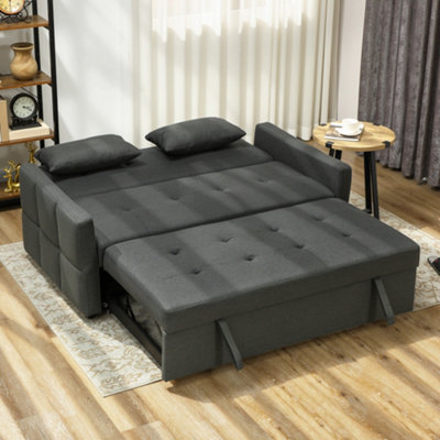 HOMCOM 2 Seater Sofa Bed, Convertible Pull Out Bed Settee, Charcoal Grey