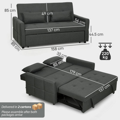 HOMCOM 2 Seater Sofa Bed, Convertible Pull Out Bed Settee, Charcoal Grey