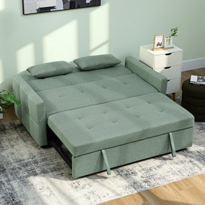 HOMCOM 2 Seater Sofa Bed, Convertible Pull Out Bed Settee, Light Green