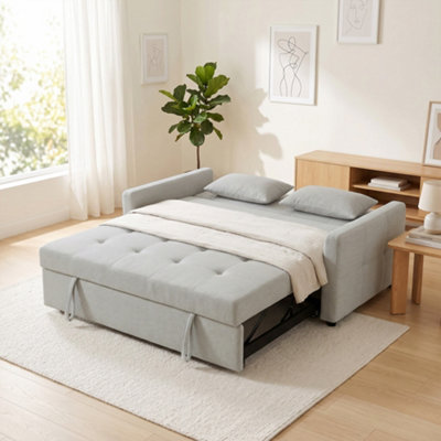 HOMCOM 2 Seater Sofa Bed, Convertible Pull Out Bed Settee, Light Grey