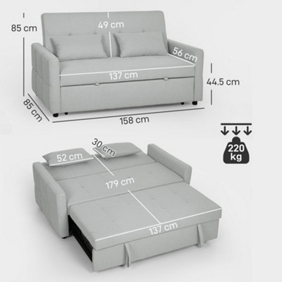 HOMCOM 2 Seater Sofa Bed, Convertible Pull Out Bed Settee, Light Grey