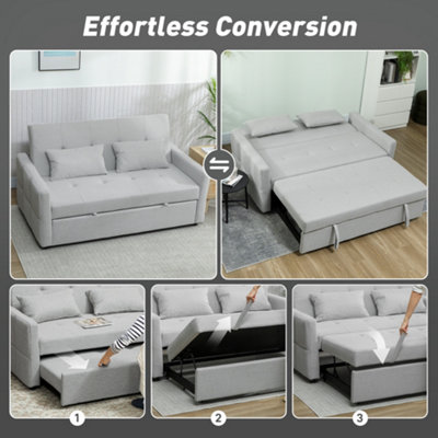 HOMCOM 2 Seater Sofa Bed, Convertible Pull Out Bed Settee, Light Grey