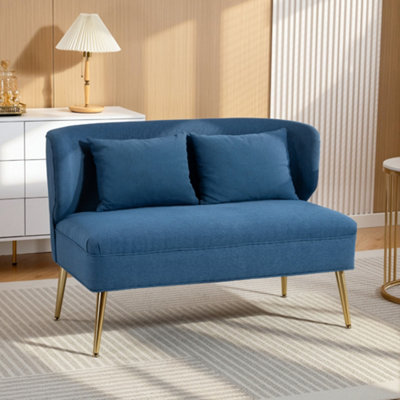 HOMCOM 2 Seater Sofa, Small Sofa with Wing Back, Thick Seat, Dark Blue