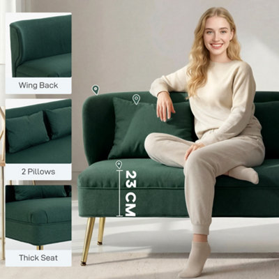 HOMCOM 2 Seater Sofa, Small Sofa with Wing Back, Thick Seat, Dark Green