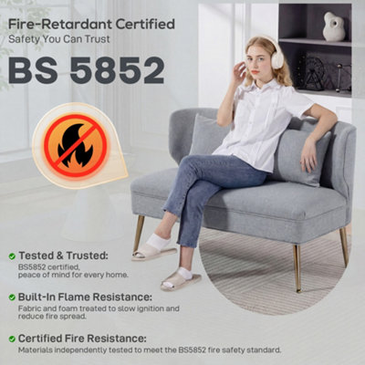 HOMCOM 2 Seater Sofa, Small Sofa with Wing Back, Thick Seat, Light Grey