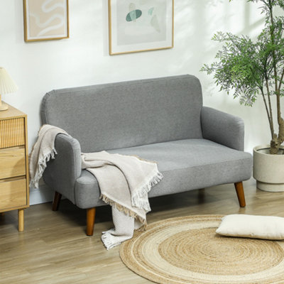 HOMCOM 2 Seater Sofa with 21cm Thick Padding and Wood Legs, Grey