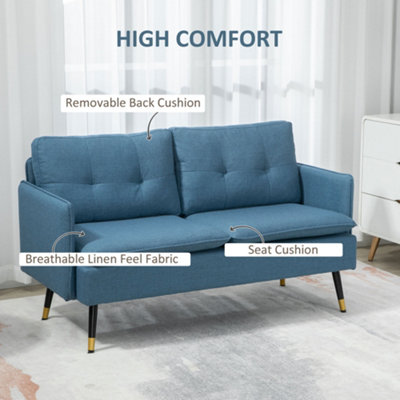 HOMCOM 2 Seater Sofas with Button Tufted Cushions Fabric Loveseat Dark Blue