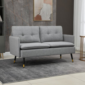 HOMCOM 2 Seater Sofas with Button Tufted Cushions Fabric Loveseat Grey