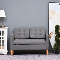 HOMCOM 2 Seater Storage Sofa Compact Cotton Loveseat w/ Wood Legs Back Buttons Comfortable Padding Living Couch Furniture Grey