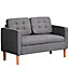 HOMCOM 2 Seater Storage Sofa Compact Cotton Loveseat w/ Wood Legs Back Buttons Comfortable Padding Living Couch Furniture Grey