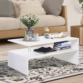 HOMCOM 2 Tier Coffee/End Table Modern Design w/Open Shelf Living Room White