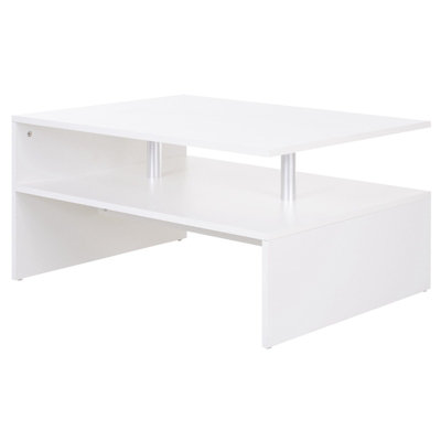 HOMCOM 2 Tier Coffee/End Table Modern Design w/Open Shelf Living Room White