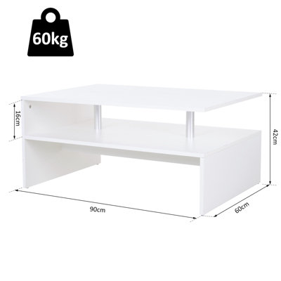 HOMCOM 2 Tier Coffee/End Table Modern Design w/Open Shelf Living Room White