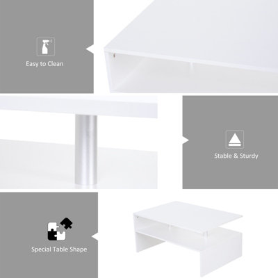 HOMCOM 2 Tier Coffee/End Table Modern Design w/Open Shelf Living Room White
