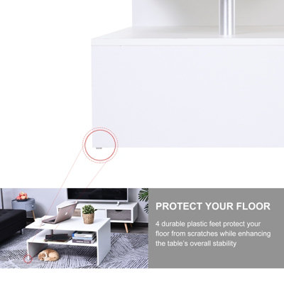 HOMCOM 2 Tier Coffee/End Table Modern Design w/Open Shelf Living Room White