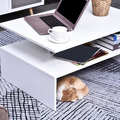 HOMCOM 2 Tier Coffee/End Table Modern Design w/Open Shelf Living Room White