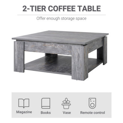 HOMCOM 2 Tier Coffee Table Accent End Console Table Bottom Shelf Storage