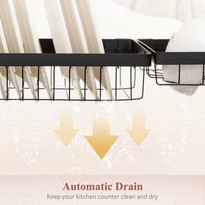 HOMCOM 2 Tier Dish Rack, Over The Sink Dish Drainer Rack for Kitchen, Black