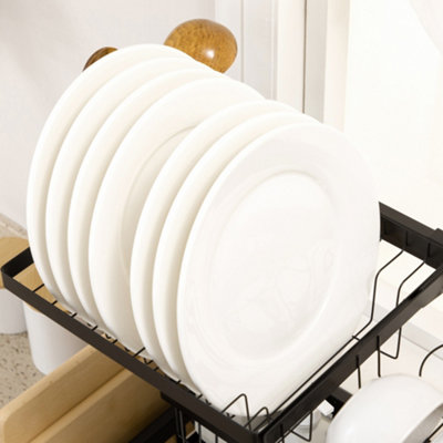 HOMCOM 2 Tier Dish Rack, Over The Sink Dish Drainer Rack for Kitchen, Black
