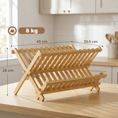 HOMCOM 2-Tier Kitchen Storage Unit with Slatted Draining Shelves, Natural