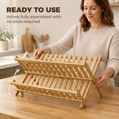 HOMCOM 2-Tier Kitchen Storage Unit with Slatted Draining Shelves, Natural