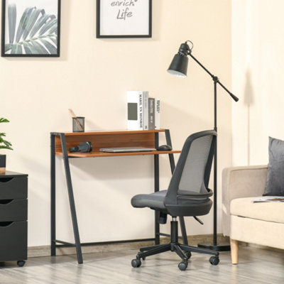 HOMCOM 2 Tier Storage Computer Workstation with Shelf Metal Frame Walnut