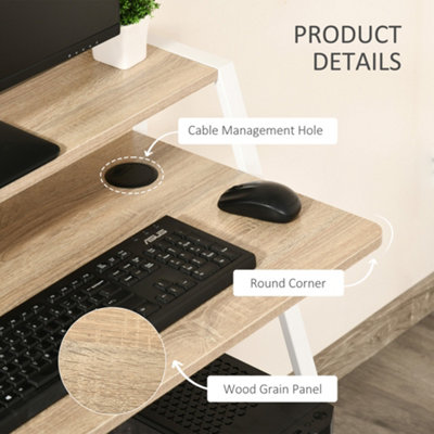 HOMCOM 2-Tier Storage Computer Workstation with Shelf, Metal Frame White