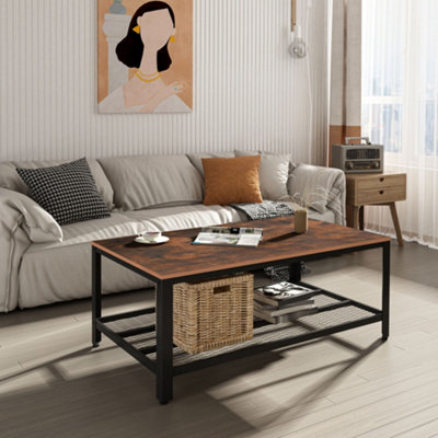 HOMCOM 2-Tier Wooden Coffee Table Retro Industrial Style Side Desk ...