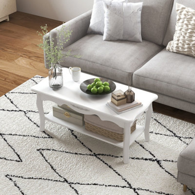 HOMCOM 2 Tier Wooden Coffee Tea Table End Table Storage Shelf ...