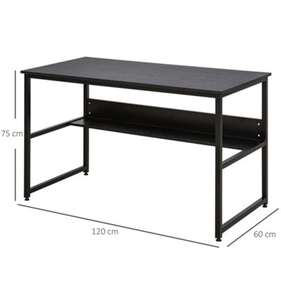HOMCOM 2-Tier Writing Desk Metal Frame Smooth Shelves Storage Shelf  Black