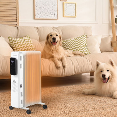 HOMCOM 2000W Oil Filled Nine Fin Portable Radiator w/ Remote Control - White