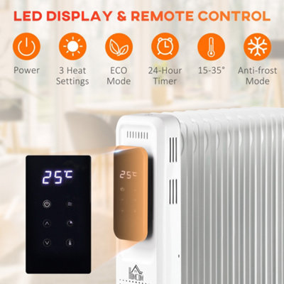 HOMCOM 2000W Oil Filled Radiator Heater w/ 3 Heat Settings Remote ...