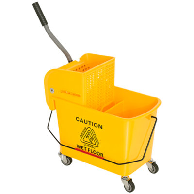 HOMCOM 20L Compact Mop Bucket with Wringer on Wheels Yellow