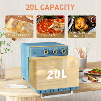 HOMCOM 20L Mini Oven with Adjustable Temperature, 60 Min Time 1400W, Blue