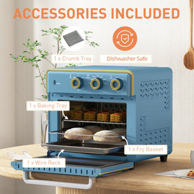 HOMCOM 20L Mini Oven with Adjustable Temperature, 60 Min Time 1400W, Blue