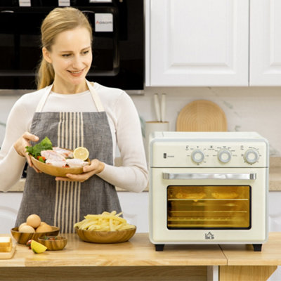 HOMCOM 20L Mini Toaster Oven – 1400W, Adjustable Temp, 60-Min Timer, Cream White, Air Circulation