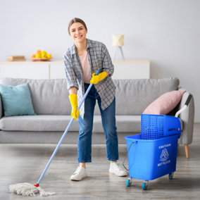 HOMCOM 20L Mop Bucket with Wringer Handle on Wheels for Floor Cleaning Blue