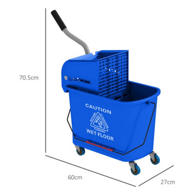 HOMCOM 20L Mop Bucket with Wringer Handle on Wheels for Floor Cleaning Blue