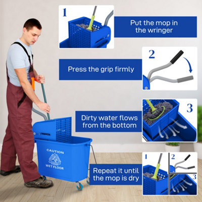 HOMCOM 20L Mop Bucket with Wringer Handle on Wheels for Floor Cleaning Blue