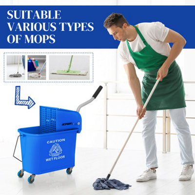 HOMCOM 20L Mop Bucket with Wringer Handle on Wheels for Floor Cleaning Blue