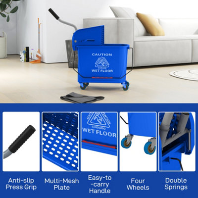 HOMCOM 20L Mop Bucket with Wringer Handle on Wheels for Floor Cleaning Blue