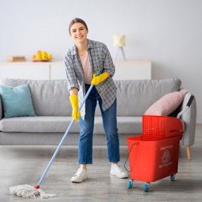 HOMCOM 20L Mop Bucket with Wringer Handle on Wheels for Floor Cleaning Red