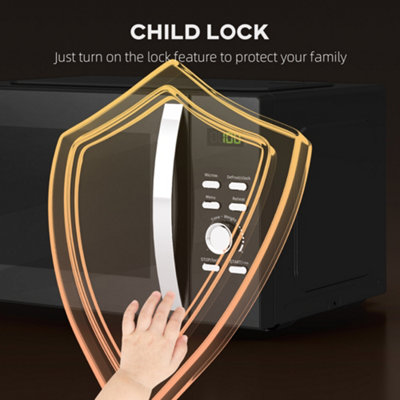 HOMCOM 23L 800W Microwave Oven With Digital Display & Auto Cook - Black Countertop Microwave With Child Safety Lock