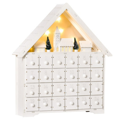 HOMCOM 24-Drawer Wooden Christmas Advent Calendar, Wooden Light-Up