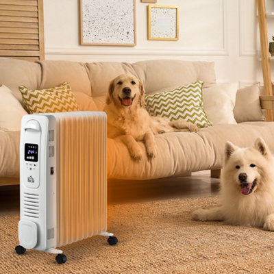 HOMCOM 2500W Oil Filled Portable Radiator Heater w/ Remote Control - White