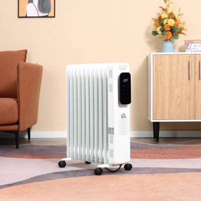 HOMCOM 2500W Oil Filled Radiator Heater w/ 3 Heat Settings Remote Control White